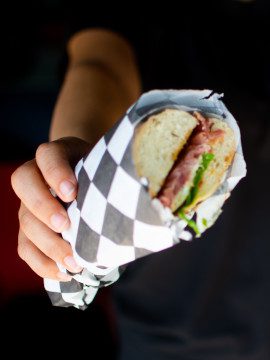 Sandwich wrapped in wrapping paper